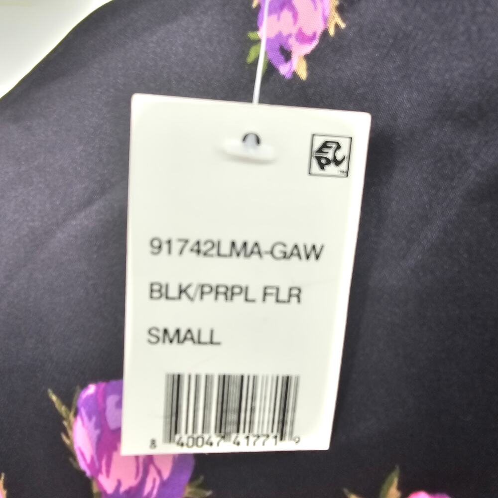 NEW LEYDEN Black Floral Satin Ruched Wrap Dress Short Sleeve Size S 3371 - Picture 8 of 14